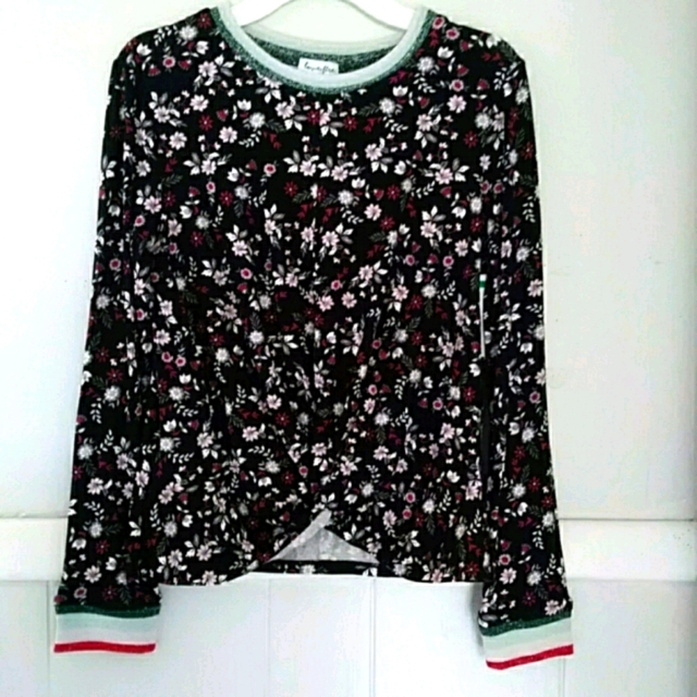 NWOT Love,fire black floral long sleeved shirt